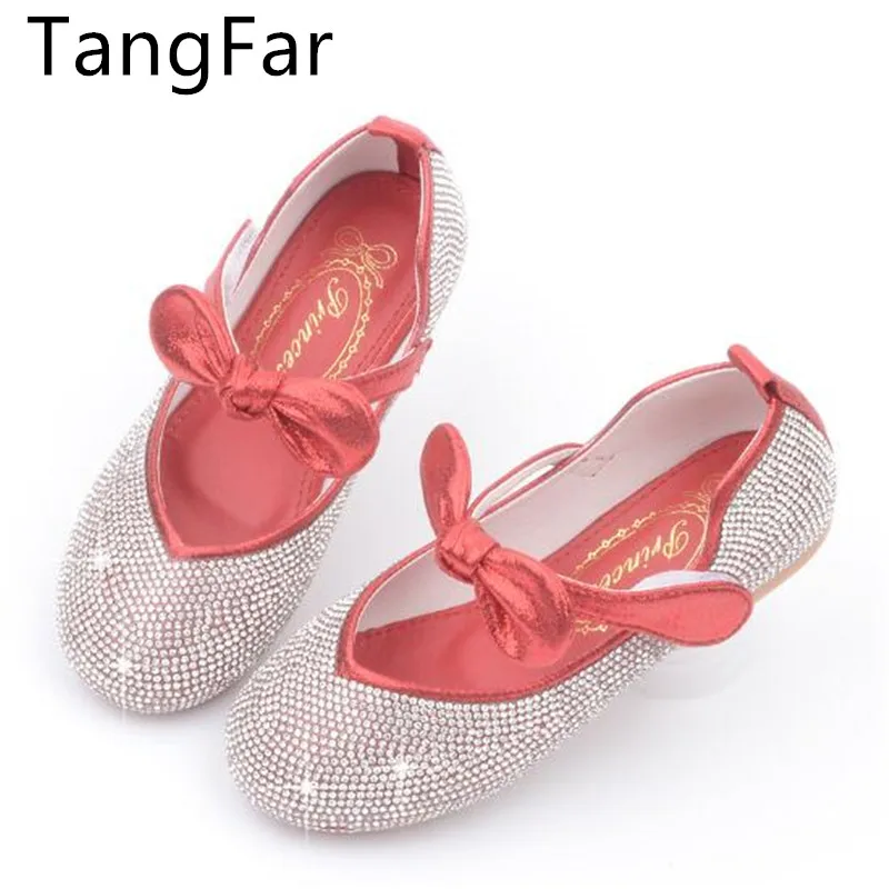 

Sweet Bow Princess High Heel Shoes Sequins Flat Pearl Kids Wedding Dancing Shoe Free Shipping