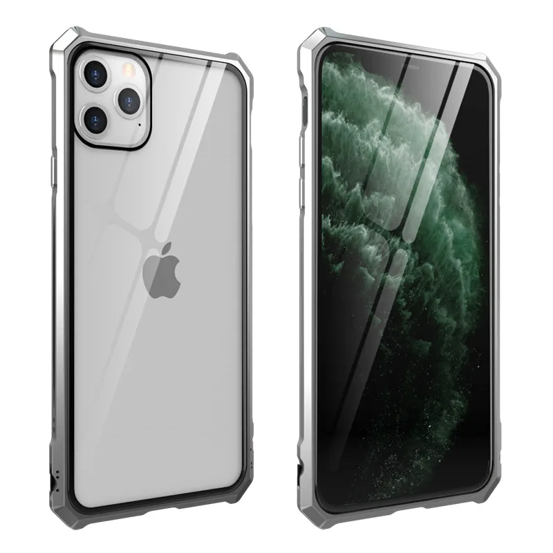 Роскошный металлический корпус для iphone 11 Pro Max, задняя крышка из закаленного стекла для iphone 11 Pro, алюминиевая рамка для iphone 11 - Цвет: silver