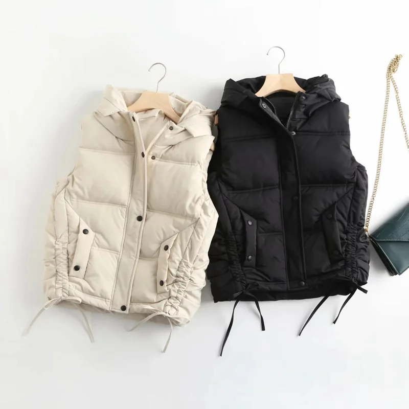 

Sutimine Women Winter Vest 2021 Korean Style Warm Hoodie Coat Chic Pleated Cotton Fashion Women Waistcoat Puffer Jacket