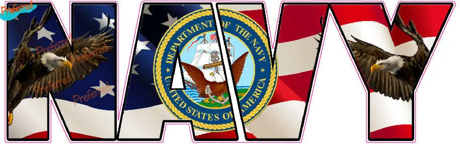 

United States Navy American Flag Eagle Lettering Large Decal All Cars Motocross Truck Window Bumper Boot Rear Fuel Tank Die-Cut