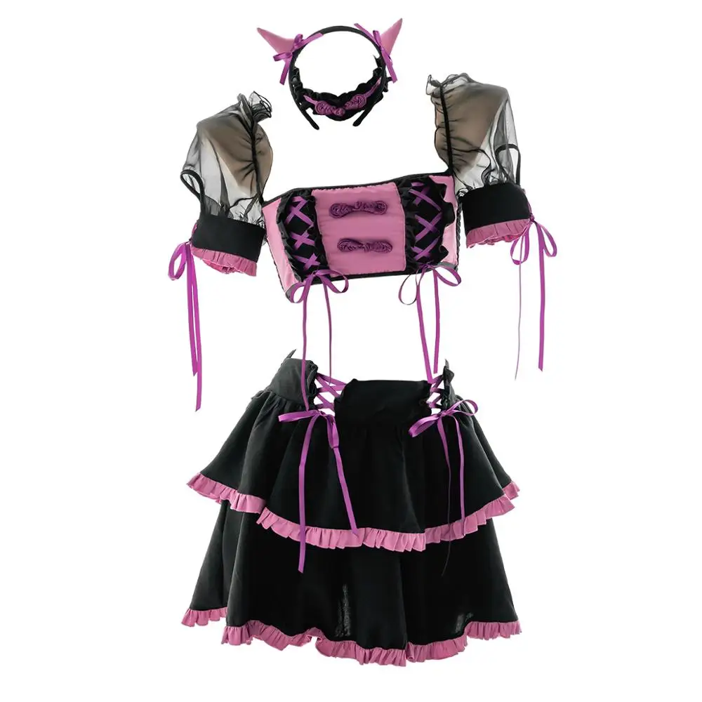 

Retro Sweet Lolita Gothic Style Little Magic Girl Wrapped Chest Dress Punk Bow Ribbon Lace Witch Halloween Underwear Set Cosplay