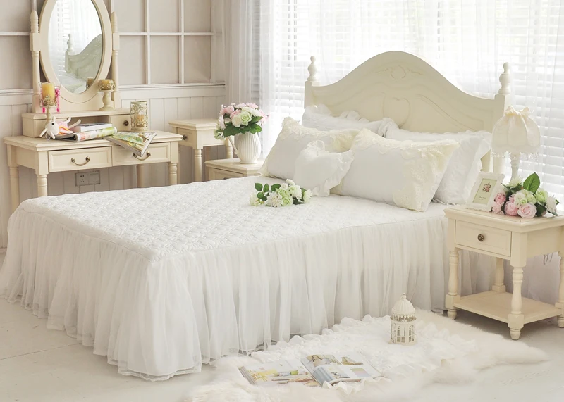 

Beige Purple Blue Girls Kids bedding set twin queen king size bed set silk cotton lace soft bedclothes bed skirt duvet cover set