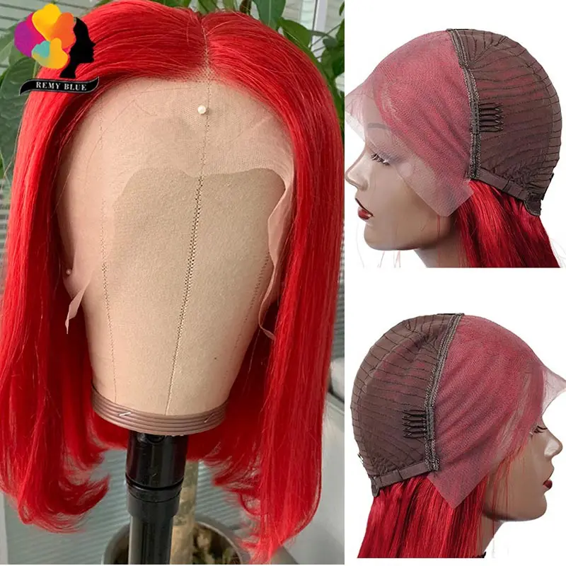 Красные парики из человеческих волос с эффектом омбре Короткие Боба 13x4 парик на