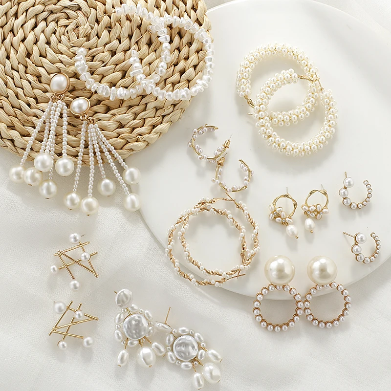 AENSOA 2021 Новое состояние имитация жемчуга обруч большие круглые серьги для женщин