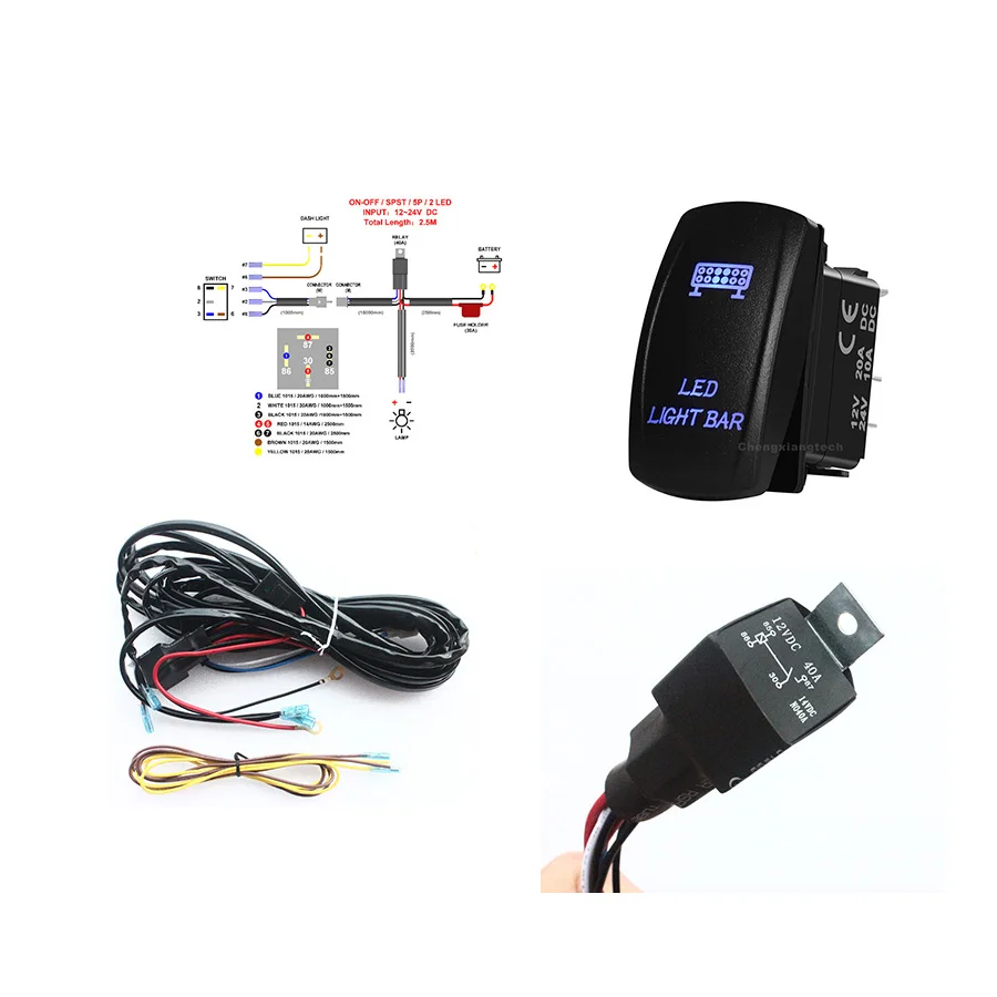 

Комплект жгут проводов 14AWG 40A-2 провода, 5 контактов, световой индикатор, клавишный выключатель, 30 А, реле, держатель предохранителя для Jeep, Boat ...