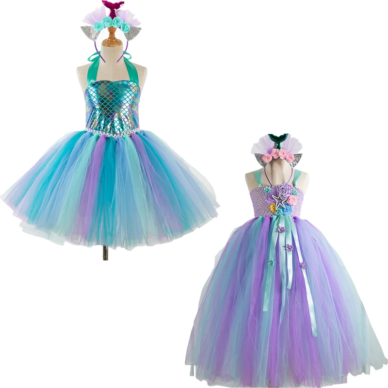 Милое платье принцессы русалки для девочек костюм на Хэллоуин детей полный