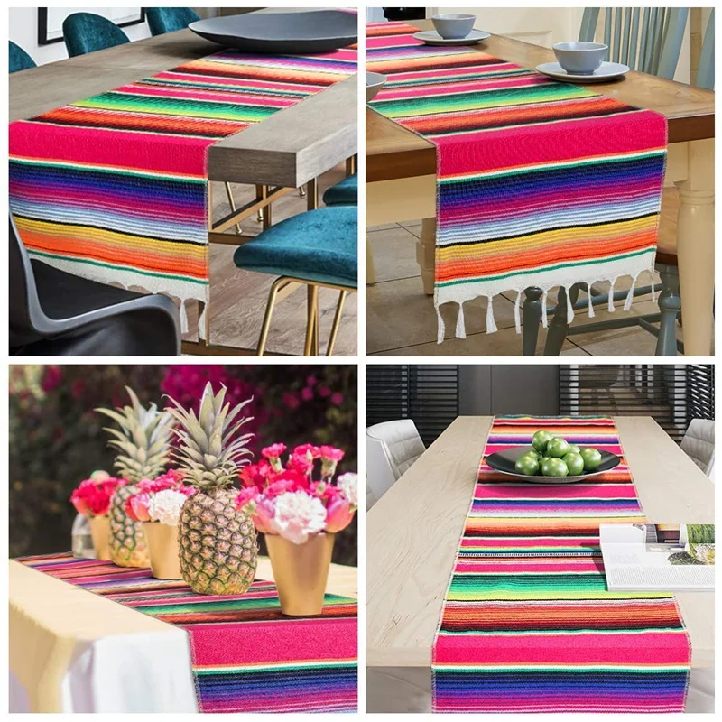 2 Pack 14 By 84 Inch Mexican Table Runner x Party Wedding Decorations Fringe Cotton Serape Blanket Runn | Дом и сад