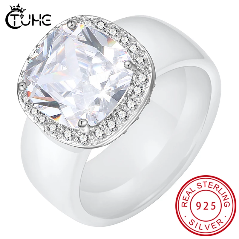 Женские квадратные кольца с кристаллами роскошные керамические шириной 8 мм