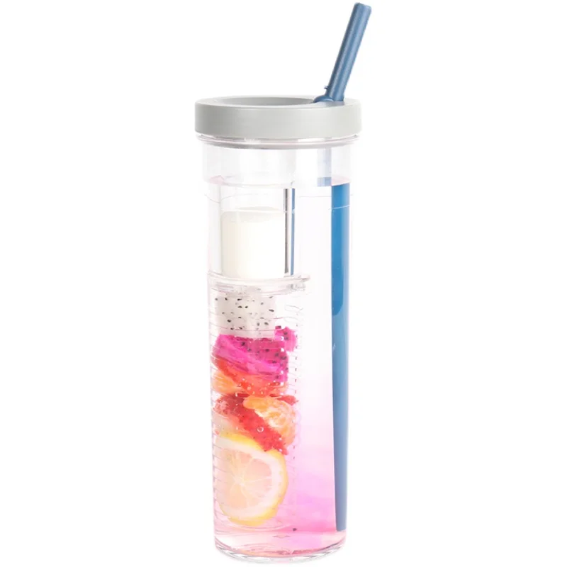 

New Fashion Water Straw Cup With Filter 700ml Portable Outdoor Lemon Fruit Tea Water Bottle Food Grade Plastic