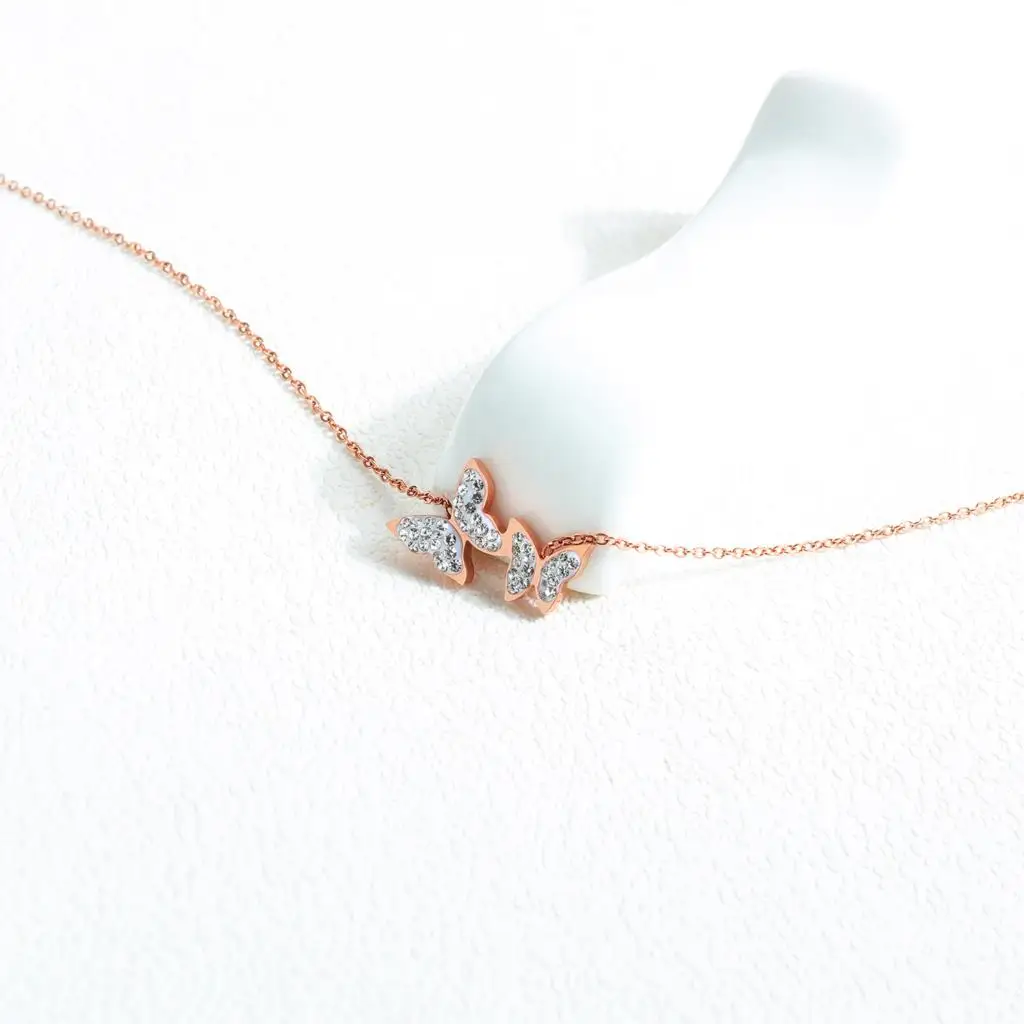 Ожерелье женское из нержавеющей стали под розовое золото с кристаллами и