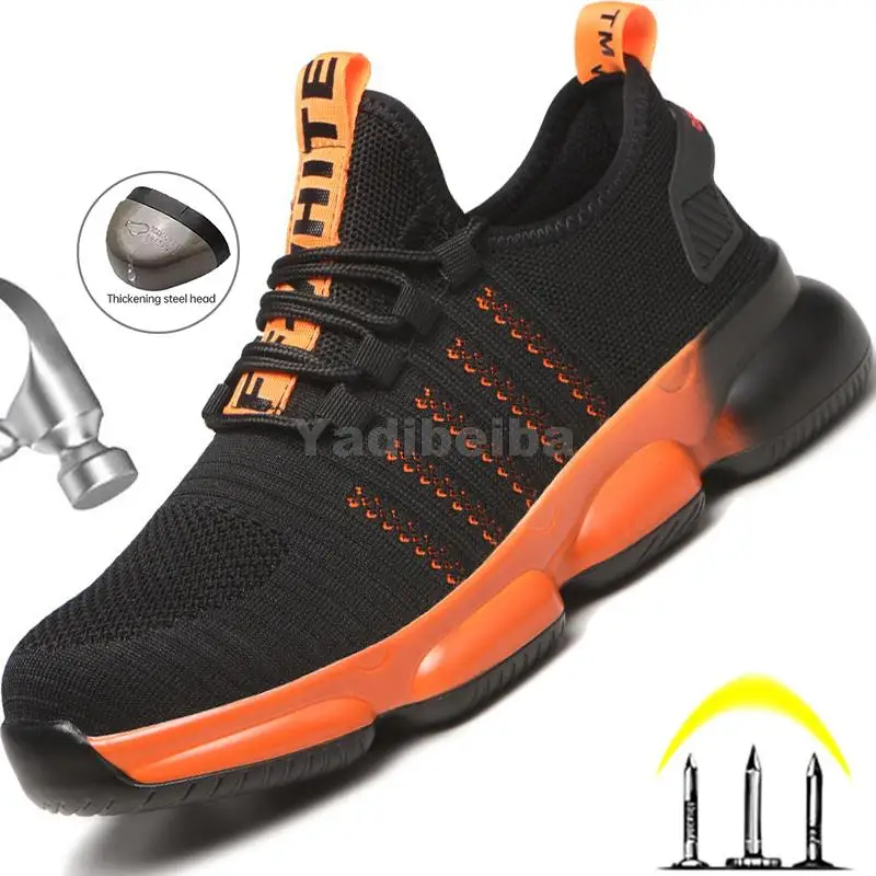 

Защитная обувь для мужчин и женщин, рабочие ботинки, рабочие ботинки со стальным носком, Рабочая обувь, противоударные дышащие рабочие крос...