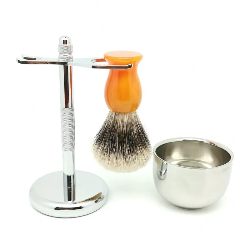 TEYO Shaving Brush Set Include Shaving Stand Bowl Two Band Silvertip Finest Badger Hair Brush Perfect Shave Razor