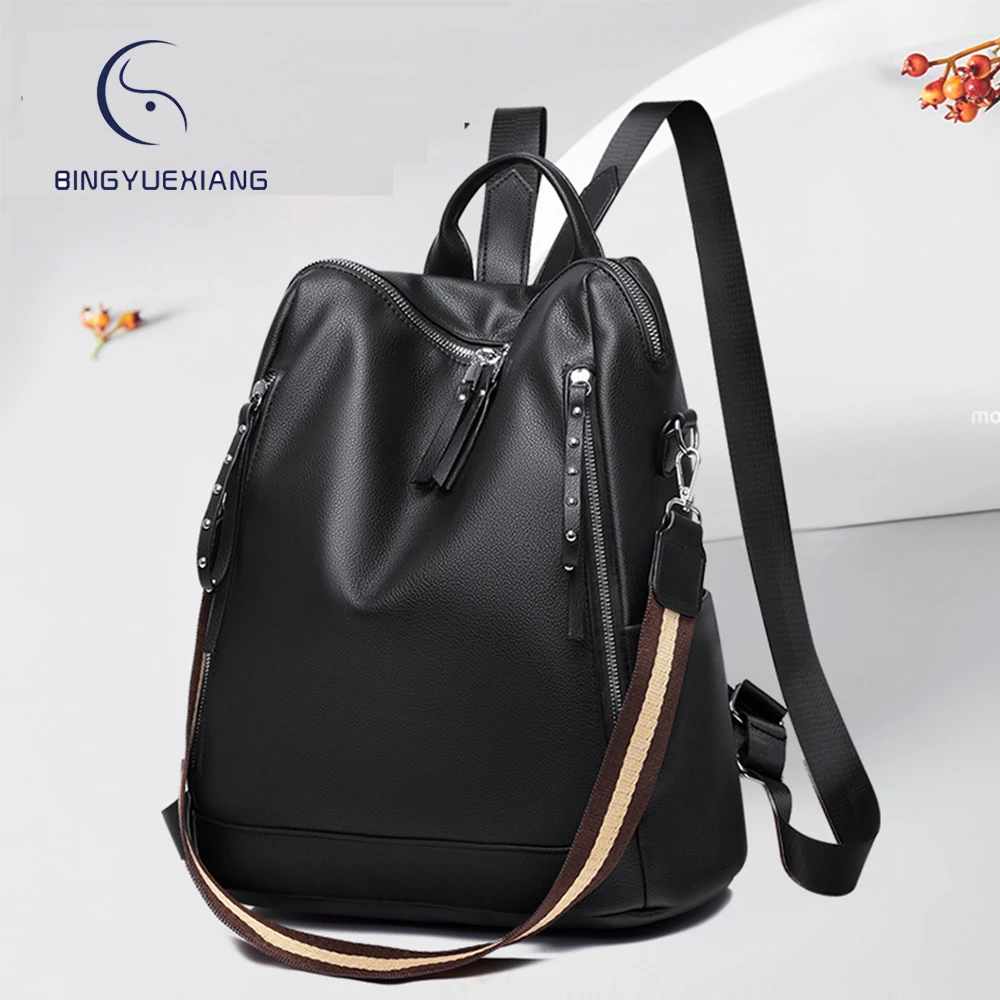 

Luxury Designer High Quality Leather Women's Backpack Multifunctional Ladies Shoulder Bag Double Zipper Design Women School Bags