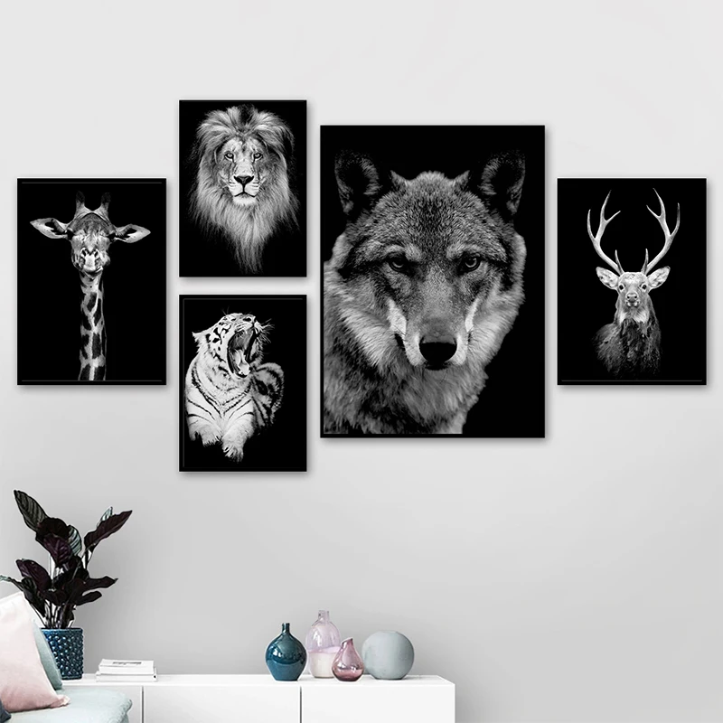 

Tiger Lion Deer Nordic Posters and Print Animal Art Canvas Painting and Prints Wall Art Pictures for Living Room Home Decoration