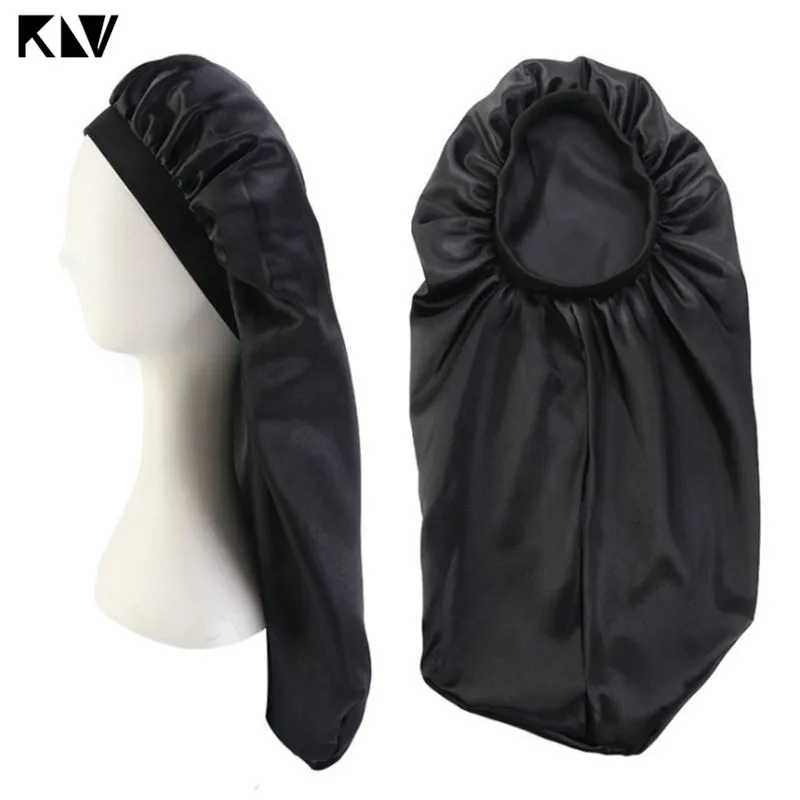 Женская сверхдлинная Атласная шапочка шапка для сна цветная эластичная повязка