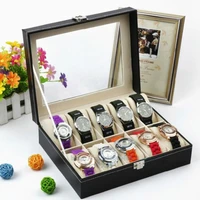 pu leather watch box case organizer display with soft leather pillows for men women jewelry boxes display best gift 10 slots