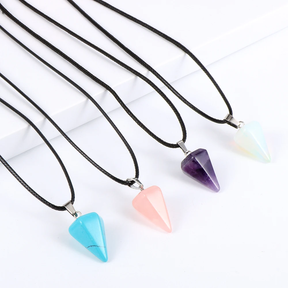 Женское Ожерелье из натурального камня с кристаллами коническая подвеска опал