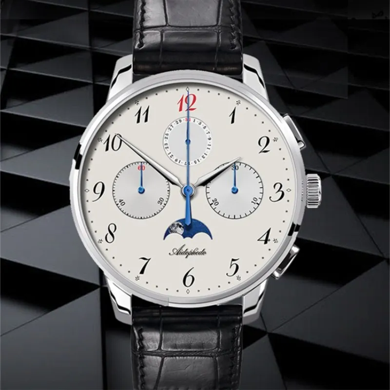 Бизнес Aidophedo мужские часы с хронографом Pilot st1908 Gooseneck тонкая настройка Moon Phase