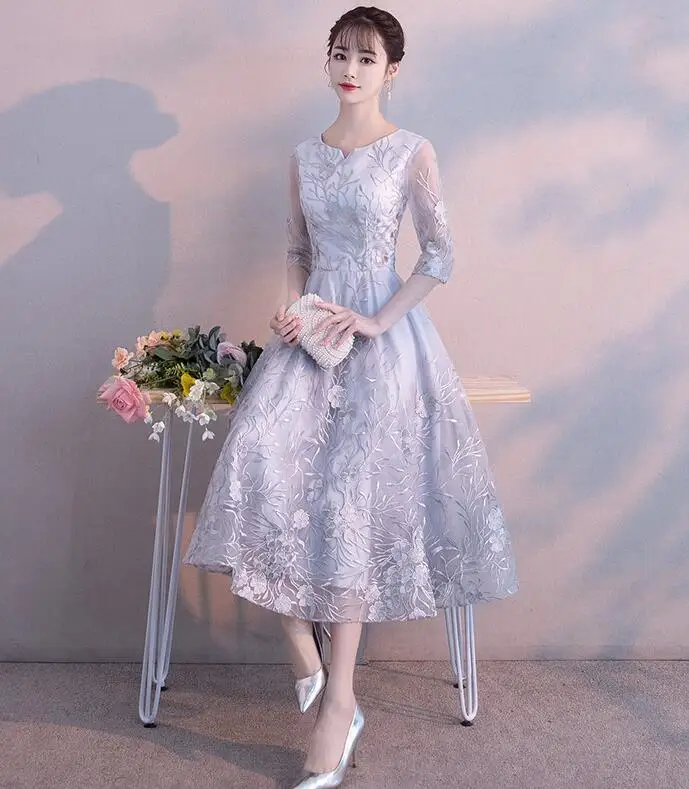 DongCMY, новинка, Короткие Цветочные платья для выпускного вечера, Vestidos, элегантные вечерние платья для выступлений - Цвет: Gray