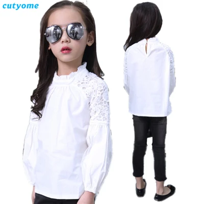 White Lace Blouse Белая школьная блузка для девочек-подростков; хлопковые однотонные детские блузки и рубашки с рюшами для малышей; детские изысканные Топы; одежда для детей 12-13 лет - Цвет: White Lace Blouse