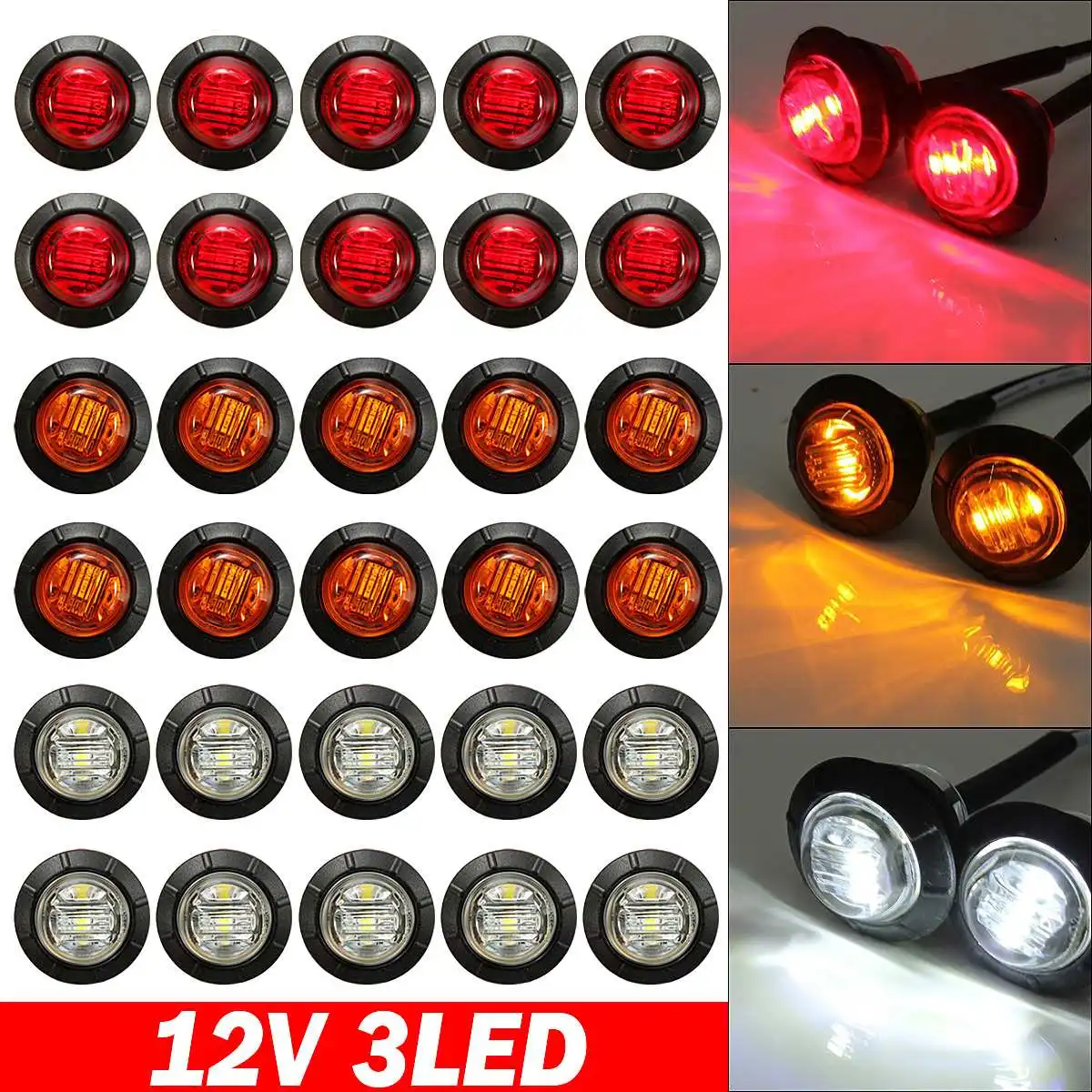 

12 В/24 В Янтарный/белый/красный светодиодный, боковой, габаритный фонарь, световой индикатор, грузовик, трейлер, грузовой автомобиль