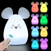 mouse cat led night light touch sensor remote control 9 colors dimmable timer rechargeable silicone lamp for children baby gift