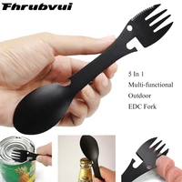 new outdoor survival tools 5 in 1 camping multi functional edc kit practical fork knife spoon bottle can opener tools