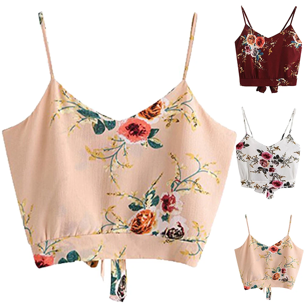 Сексуальный женский жилет с цветочным принтом и v-образным вырезом без рукавов на