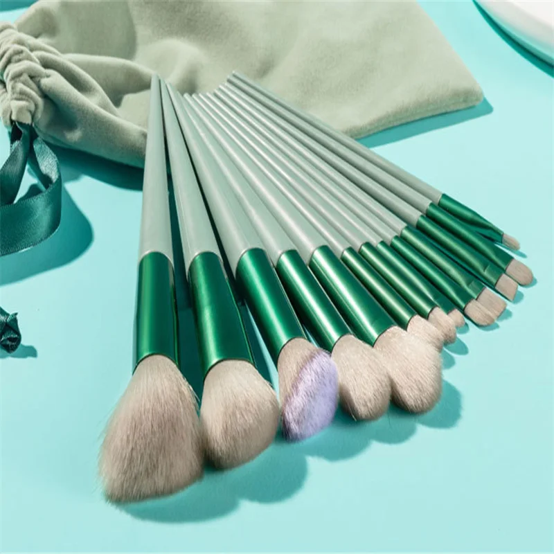 

makeup brushes set-The Matcha green 13pcs cosmestic brushes-foundation&powder&blush fiber beauty pens-make up tool