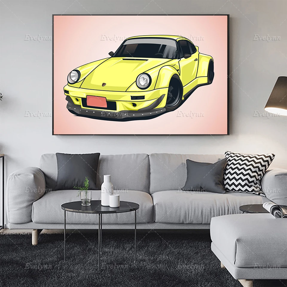 

Hd Print Modular Picture Vintage Yellow Sport Car Poster Abstract Cool Car Wall Art Canvas Painting Living Room Home Decor Frame