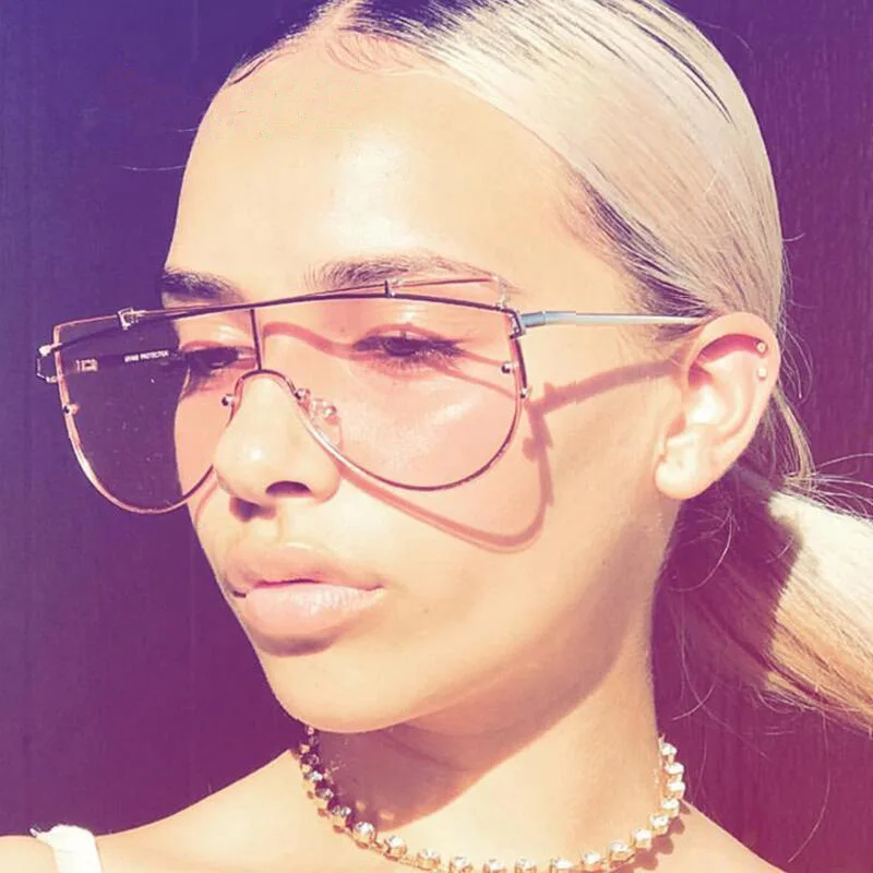 

Brand Unique Design Big Frame Oversized Sunglasses Transparent Metal Women Glasses