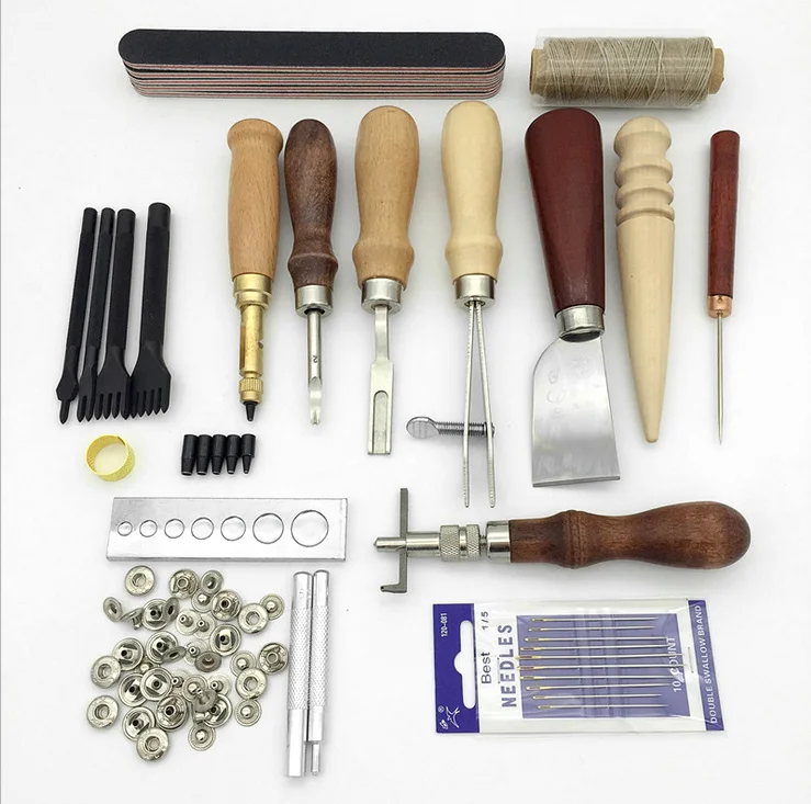 

19Pcs Leather Tools Craft Punch Kit Stitching Carving Working Sewing Saddle Groover DIY Drilling Grinding Needle Buckle Tool
