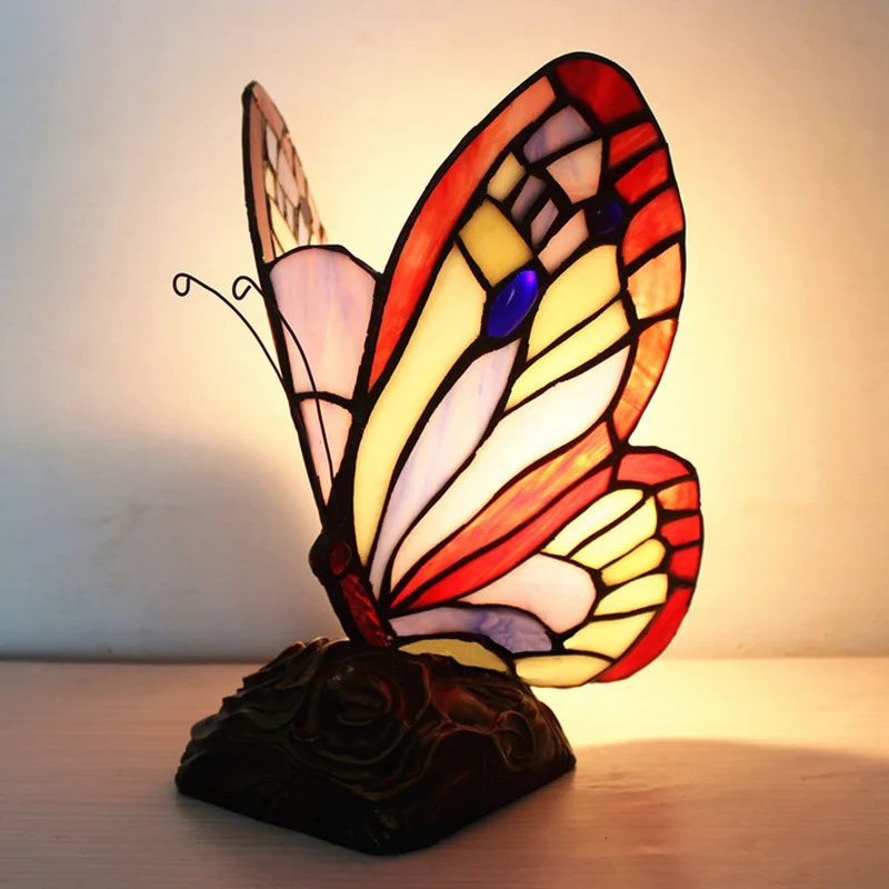

Russia Butterfly Night Lamp Art Stained Glass Lights Butterfly Tiffany Lamp Bathroom Living Room Exhibition Hall Decoration