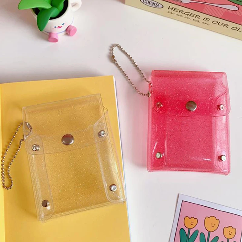 

Прозрачный Кошелек для монет с блестками, сумка для губной помады, милые розовые кошельки с цепочкой для ключей для девушек, Модные прозрачн...