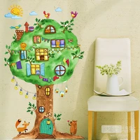 hot large kindergarten removable wall stickers tree animal cartoon house diy children room bedroom baby sticker gift home decor