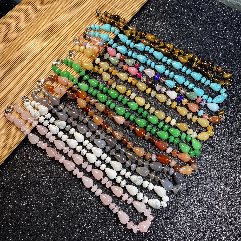 

Natural Stone Necklaces Abacus and Water Drop Shape Blue Sand Picture Stone for Women Jewelry Temperament Necklace Accessories
