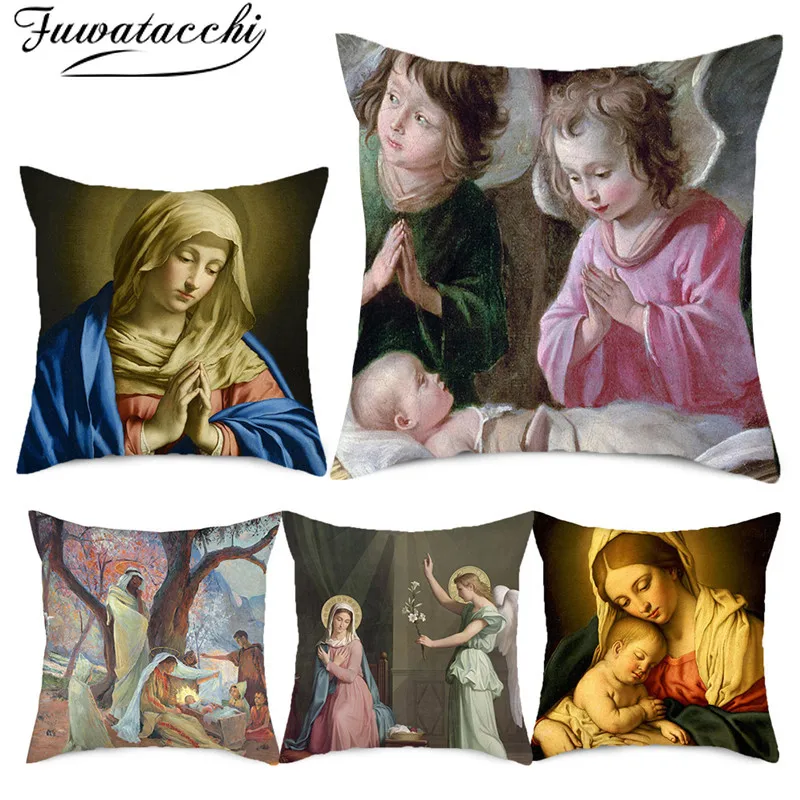 

Чехол на подушку с масляной росписью Fuwatacchi, наволочка для мамы и детей, наволочка для крестного отца, домашний диван, украшение для автомоби...