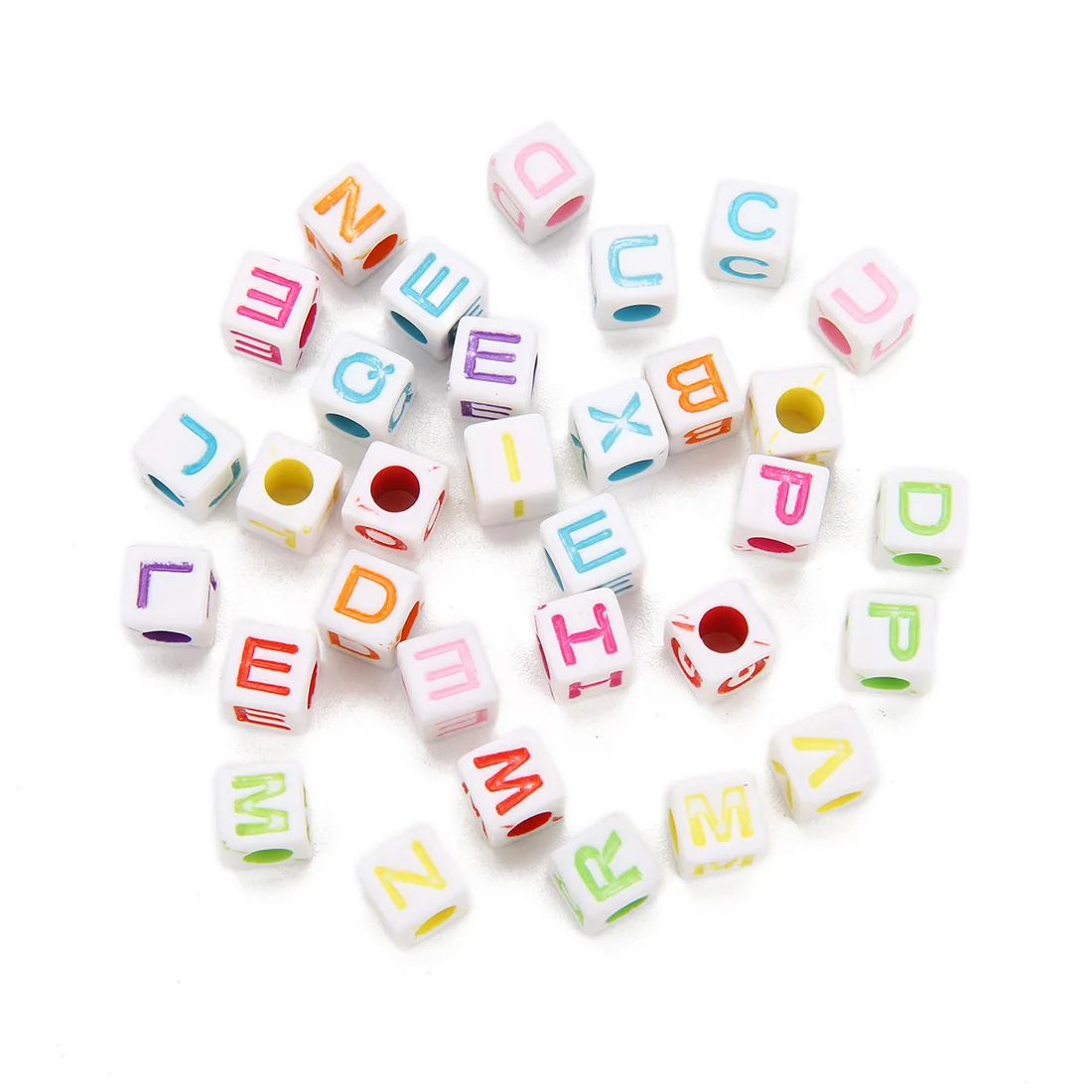 

100 / package diy loose bead square acrylic letters punch accessories color bead bracelet necklace manual accessories