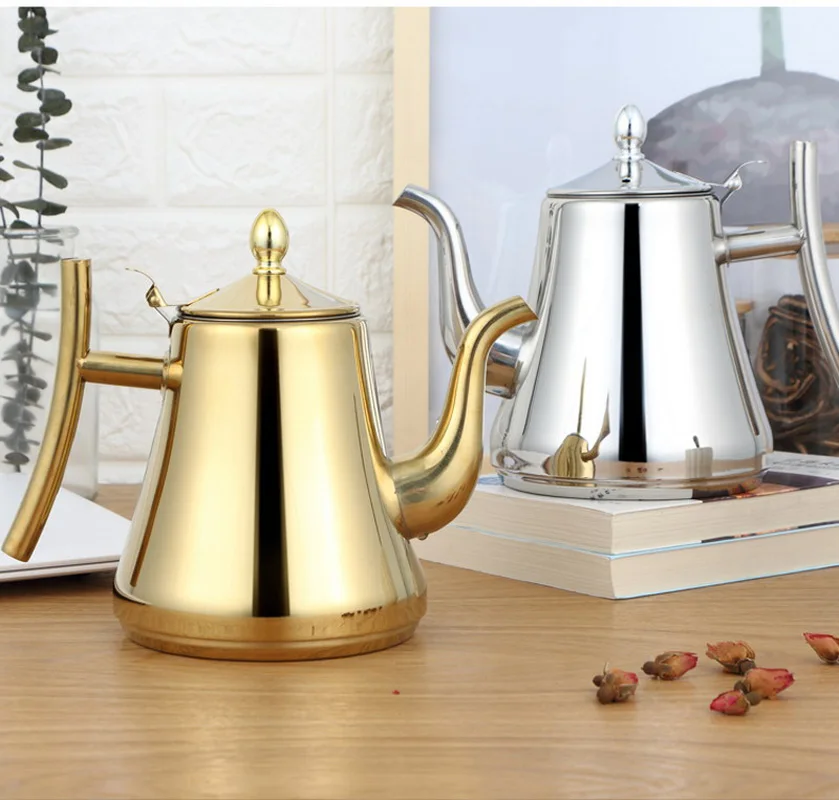 Модный чайный чайник золотистого и серебряного цвета горшок с фильтром из
