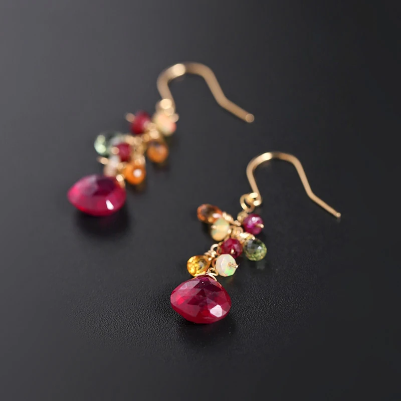 

Серьги DAIMI с рубином, натуральные драгоценные камни, желтое золото 18 карат, цвет опала, серьги с сокровищами, подарок на заказ
