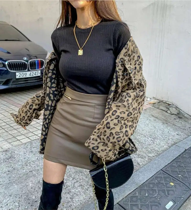 

2021 Spring Vintage Leopard Jacket Plus Size Loose Casual Leopard Female Coat Winter Tops Woman Clothes Elegant Outwear Indie