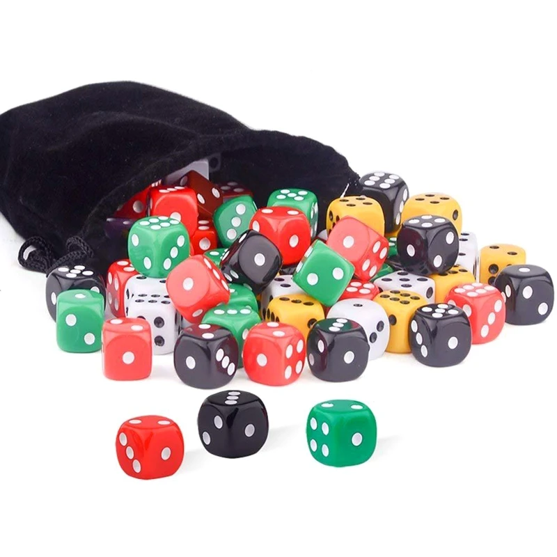 

50Pcs 16mm 0.63In Digital Dices Kit 6 Sided Acrylic Dice Children Puzzle Board Game Dices Toy Round Corner KTV Bar Dices