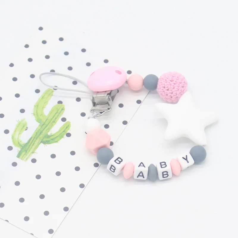 Clip de silicona para chupete de beb&eacute;, cadena de chupete con nombre personalizado para chupete de dentici&oacute;n de beb&eacute;, masticable juguete para Baby shower, DIY-2