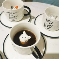 cartoon cat ceramic cup with spoon tray cute embossed coffee cup milk cup fruit tea cup couple cup kitchen accessories gift