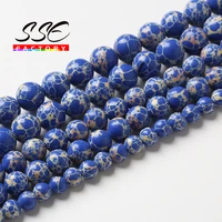 natural blue imperial jaspers round beads sea sediment turquoises for jewelry making diy bracelet earring 4681012mm 15 inch