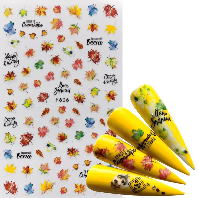 

YWK 1 PC Mix Green Withe Leaves Nail Stickers Flower 3D Adhesive Sliders Wraps Tips Charm Art Manicure Decorations