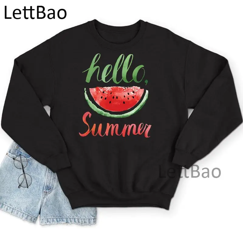 

Hello Summer Watermelon Funny Hoodies For Women Spring Autumn Cool Harajuku Casual Ulzzang Casual Long Sleeve O Neck Pullovers