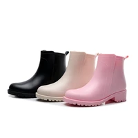 ankle rain boots autumn ladies rubber pvc waterproof rainshoes water shoes slip on fashion female flats footwear winter cotton