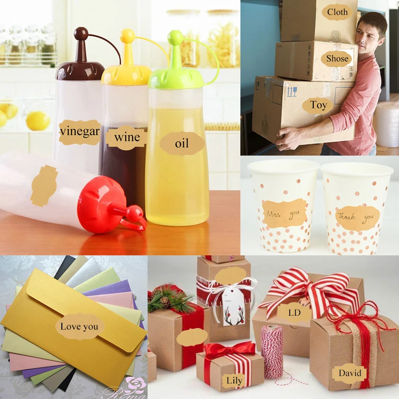 

300Pcs Handmade Blank Sticker Vintage Kraft Paper Label Sticker For Gift Box Seal Tag DIY Container Glass Bottle Classifing Mark