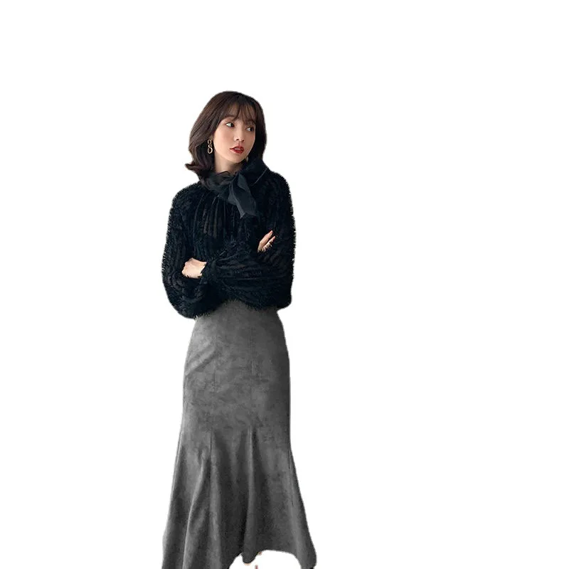 

2020 New Fashion Women Long Skirts Vintage Mermaid High Waist Solid Color Package Hip Slim Tight Fishtail Office Lady for Winter